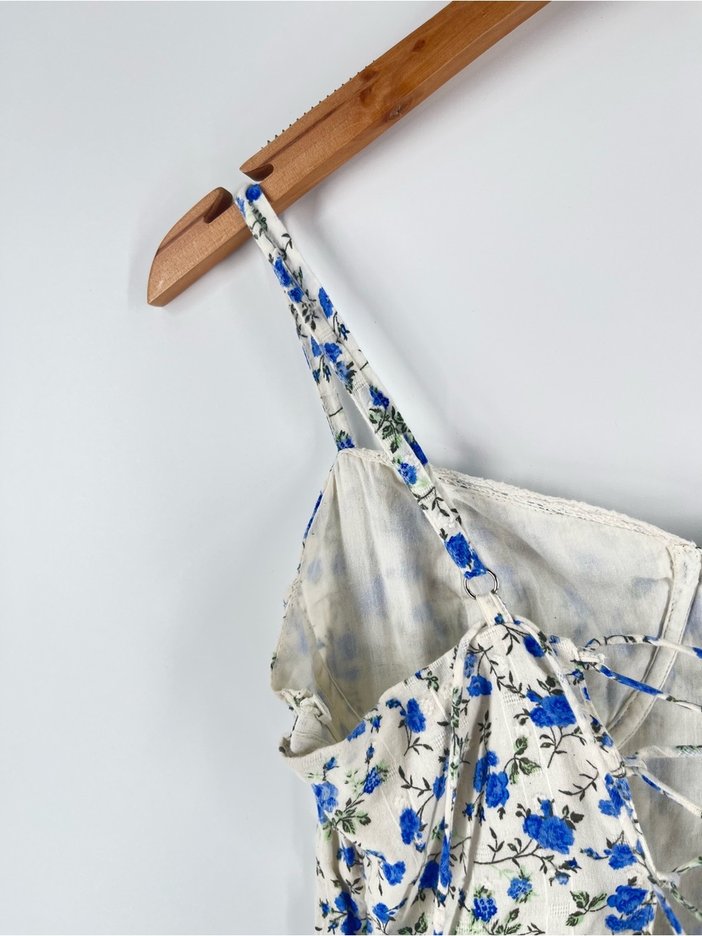 Bershka Blue Floral Corset Midi Dress Lace-Up Back Cotton Lined Women’s L - Picture 11 of 15